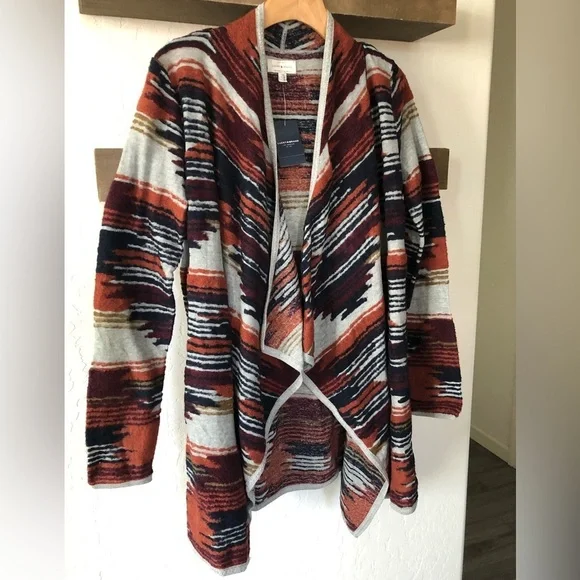 Lucky Brand|Boho Aztec print open front knit drapey cardigan,NWT,Size small-CUTE - Picture 9 of 16